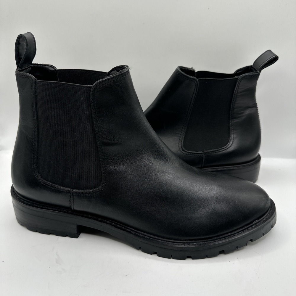 NEW Steven Madden Black Leather Chelsea Lug Sole Boots Women‎ Elastic Ankle Sz 9